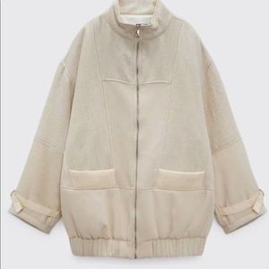 Zara Oversized Patchwork Bomber Jacker in Cream